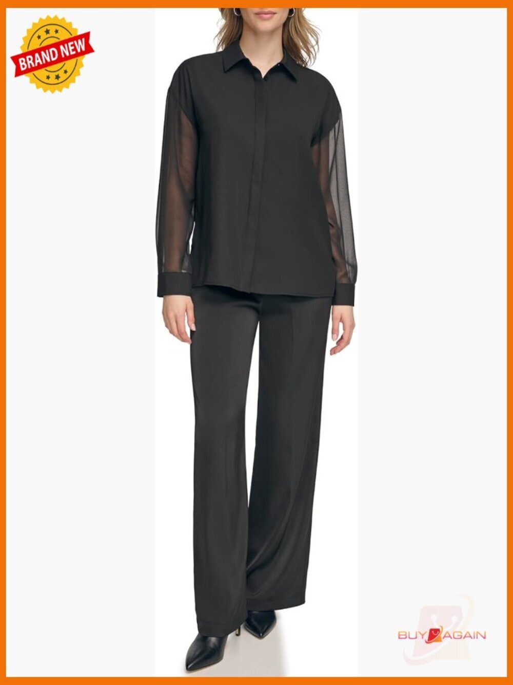 Long Sleeve Button Front Blouse Regular Fit Polyester Sportswear